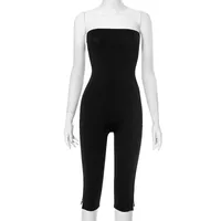 Q25JP120  Style Women's Summer New Solid Color Sleeveless Shoulder Plastic Slim Cropped Short Pants sku image 2