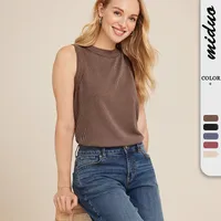 New   Women's  Fashion Round Neck Vest Sleeveless Solid Color Rib Vest Top Women main image 1