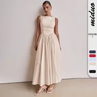 New Spring And Summer   Foreign Trade Women's Clothing  Backless Pleated Solid Color Sleeveless Dress Women main image 1
