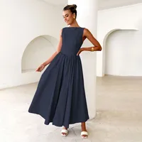 New Spring And Summer   Foreign Trade Women's Clothing  Backless Pleated Solid Color Sleeveless Dress Women main image 2