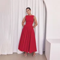 New Spring And Summer   Foreign Trade Women's Clothing  Backless Pleated Solid Color Sleeveless Dress Women main image 3