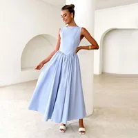 New Spring And Summer   Foreign Trade Women's Clothing  Backless Pleated Solid Color Sleeveless Dress Women main image 4