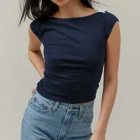 Designed   Spring And Summer New Fashion Trend Solid Color Shoulder T-shirt Bow Decoration Slim Top main image 5