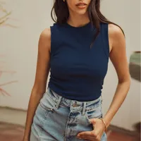 Foreign Trade  Women's  Spring And Summer New Explosions Y2K Spice Girls Solid Color Sleeveless Threaded Round Neck Vest main image 2