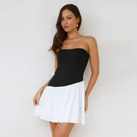 Foreign Trade New Products Hot-selling  Women's Temperament Strapless Stitching Contrast Color Slim-fit High-end Dress main image 2