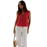 Hot Sale New Solid Color Hollow Lace-up Sleeveless Fashion Loose High-end Sense Vest main image 5
