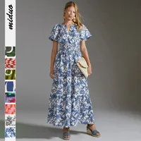 Spring And Summer New  Bohemian Style Elastic Waist V-neck Retro Digital Printing Dress main image 1