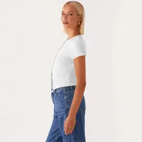 Spring And Summer New Thread Solid Color Round Neck Knitted Short-sleeved Cardigan High-end T-shirt For Women main image 2
