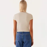 Spring And Summer New Thread Solid Color Round Neck Knitted Short-sleeved Cardigan High-end T-shirt For Women main image 4