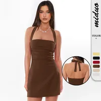 Foreign Trade Europe And The United States New Sexy Lace-up Backless Neck Pleated Short High-end Dress Spring And Summer main image 1