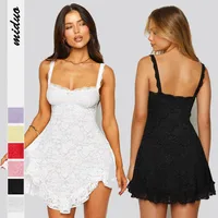 Spring And Summer New Explosions Double Diamond Collar Lace Stitching Irregular Hem Sling Dress Women's main image 1