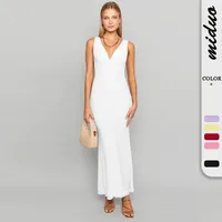New Hot Women's  Spring And Summer Sexy Dress Slim-fit Leaky Back Long Women's Solid Color Women main image 1