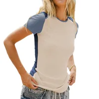 New Foreign Trade   Hot Selling  Style New Contrast Color Stitching Crewneck Casual Style Slim-fit Short-sleeved T main image 5