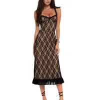 New Summer French Style Retro Sexy Lace Slip Dress Spice Girls Pure Want High Waist Slimming Sheath Long Dress For Women main image 5