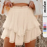 Women's Casual Bohemian Pleated Double-layer Skirt Fashion High Waist Solid Color Short Skirt Spring And Summer main image 1