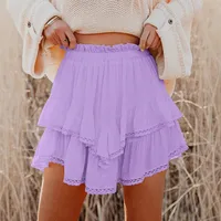 Women's Casual Bohemian Pleated Double-layer Skirt Fashion High Waist Solid Color Short Skirt Spring And Summer main image 3