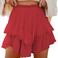 Women's Casual Bohemian Pleated Double-layer Skirt Fashion High Waist Solid Color Short Skirt Spring And Summer main image 5