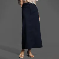 American Style Retro Straight Long Dress Autumn High-end Sense Pocket Skirt Commuter Style Solid Color Elegant Casual Workwear Skirt sku image 15