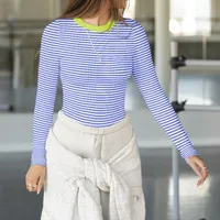 Hot Hot Early Autumn Contrast Striped Slim-fit Slim-fit Slim-fit Base Shirt Rib Long Sleeve Warm Casual Style Top sku image 22