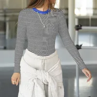 Hot Hot Early Autumn Contrast Striped Slim-fit Slim-fit Slim-fit Base Shirt Rib Long Sleeve Warm Casual Style Top sku image 5