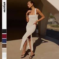 Summer  New Women's Sexy Split Hip Square Collar Celebrity Style Slim-fit Solid Color Slimming Dress main image 1