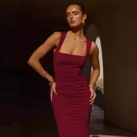Summer  New Women's Sexy Split Hip Square Collar Celebrity Style Slim-fit Solid Color Slimming Dress main image 4