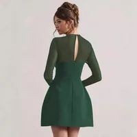 Autumn And Winter Foreign Trade New Women's Fashion Mesh Stitching Waist Zipper Hollow Solid Color Dress Evening Dress main image 2
