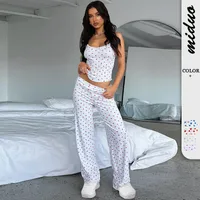 Foreign Trade  Y2K Women's Lace Strap Top Trousers Digital Printing Two-piece Sexy Suit Women main image 1