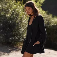 Foreign Trade All-match Explosions Women's U-collar Lantern Sleeve Pocket Solid Color Loose Casual Dress Long-sleeved Skirt main image 3