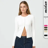 Y2K Fashion Women's Crewneck Autumn New Top Long Sleeve Button Slim Fit Thread Solid Color Jacket main image 1
