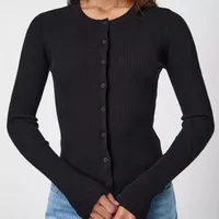 Y2K Fashion Women's Crewneck Autumn New Top Long Sleeve Button Slim Fit Thread Solid Color Jacket main image 2