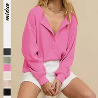 Hot Sale  New Button Waffle Loose Casual Commuting Lazy Sweat Top Autumn And Winter Women's Clothing main image 1