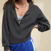 Hot Sale  New Button Waffle Loose Casual Commuting Lazy Sweat Top Autumn And Winter Women's Clothing sku image 24