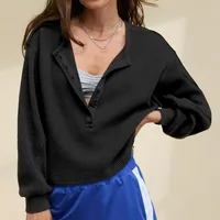 Hot Sale  New Button Waffle Loose Casual Commuting Lazy Sweat Top Autumn And Winter Women's Clothing sku image 4