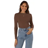 Europe And The United States  New Round Neck Knitted Thread Slim Solid Color Simple Commuter Wind Long Sleeve Top T-shirt main image 5