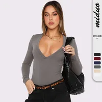 Foreign Trade  Hot Girl Y2K Explosions Women's Wear Deep V-neck Solid Color All-match Slim-fit Top With Long Sleeve Autumn And Winter Women main image 1