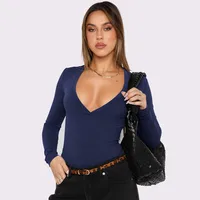 Foreign Trade  Hot Girl Y2K Explosions Women's Wear Deep V-neck Solid Color All-match Slim-fit Top With Long Sleeve Autumn And Winter Women main image 3