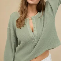 Hot Sale  New Button Waffle Loose Casual Commuting Lazy Sweat Top Autumn And Winter Women's Clothing sku image 17