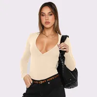 Foreign Trade  Hot Girl Y2K Explosions Women's Wear Deep V-neck Solid Color All-match Slim-fit Top With Long Sleeve Autumn And Winter Women main image 4