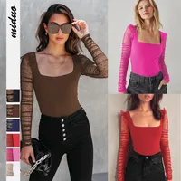 New Lace Stitching Summer Women's Summer Women's  Square Collar Shoulder T-shirt Hollow Spice Girl Top main image 1