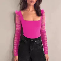 New Lace Stitching Summer Women's Summer Women's  Square Collar Shoulder T-shirt Hollow Spice Girl Top main image 2