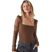 New Lace Stitching Summer Women's Summer Women's  Square Collar Shoulder T-shirt Hollow Spice Girl Top main image 5