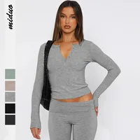 Y2K Clothes Women's T-shirt  Summer New Button Collar Long Sleeve Sweater  Slim-fit Shoulder Top Spice Girl main image 1