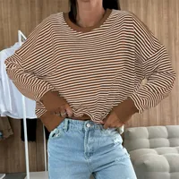 Designed Street Trendy Knitted Fashion  Best Selling Long Sleeve Round Neck Stripe Contrast Color Sweater American Top Women main image 4