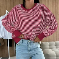 Designed Street Trendy Knitted Fashion  Best Selling Long Sleeve Round Neck Stripe Contrast Color Sweater American Top Women sku image 11