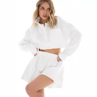 New  POLO Collar Button Pocket Casual Top With Loose Waist Shorts Suit Two-piece Set For Women main image 5