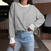 Designed Street Trendy Knitted Fashion  Best Selling Long Sleeve Round Neck Stripe Contrast Color Sweater American Top Women sku image 2