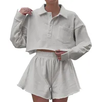 New  POLO Collar Button Pocket Casual Top With Loose Waist Shorts Suit Two-piece Set For Women sku image 22