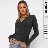 Autumn And Winter Y2K Solid Color Slim All-match Button Collar Long Sleeve Short Hot Girl T-shirt  Style Fashion Inside main image 1
