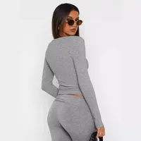 Autumn And Winter Y2K Solid Color Slim All-match Button Collar Long Sleeve Short Hot Girl T-shirt  Style Fashion Inside main image 3